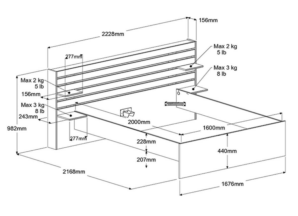 STAURAUMBETT Bett 160 x 200 cm 2x Bettschubkasten und Ablagen - Eichefarben, Holz/Holzwerkstoff (200/160cm) - Parisot Meuble