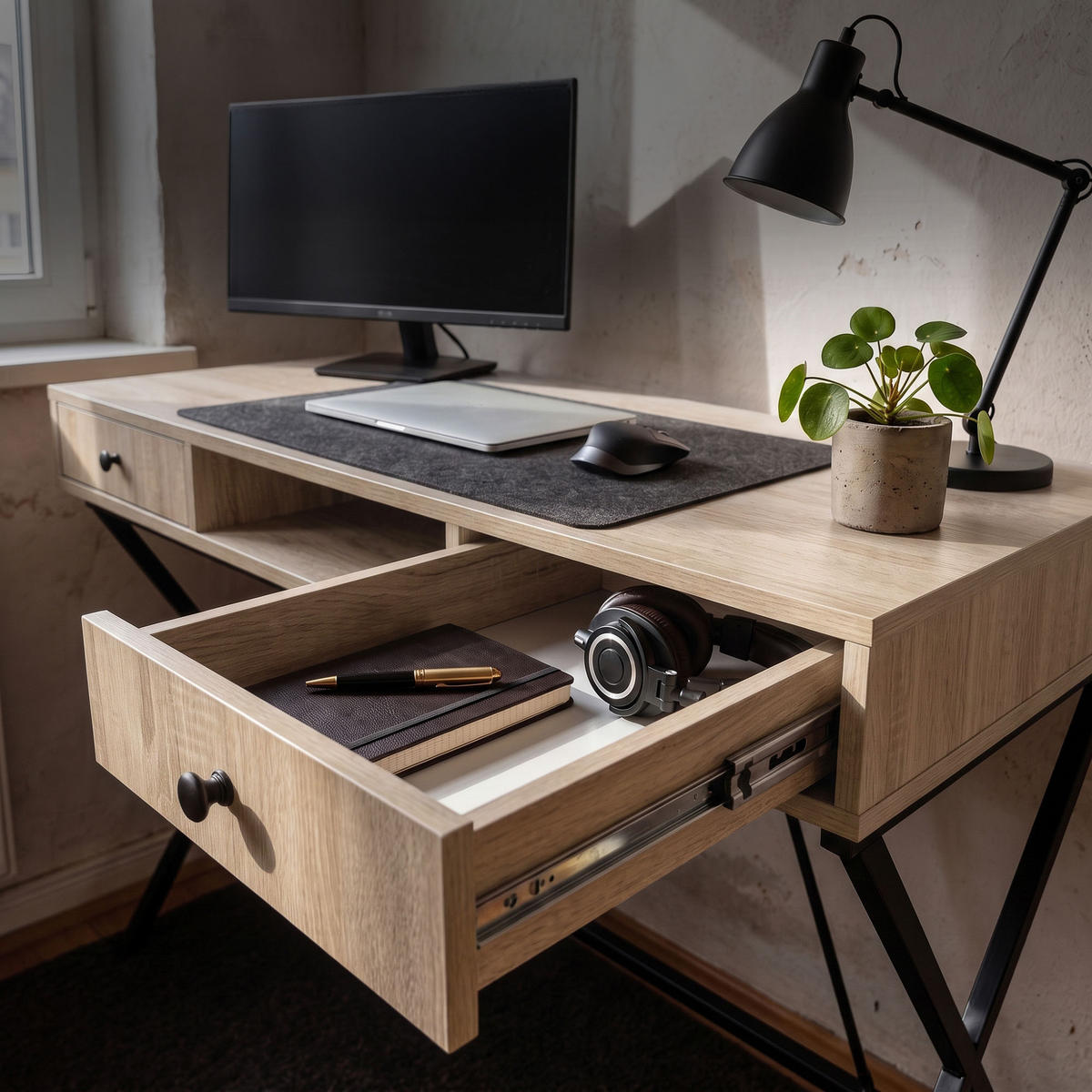 SCHREIBTISCH CROSSLINE 120 cm Eiche Sonoma - Schwarz/Sonoma Eiche, Holzwerkstoff (50/120/80.5cm) - Akord