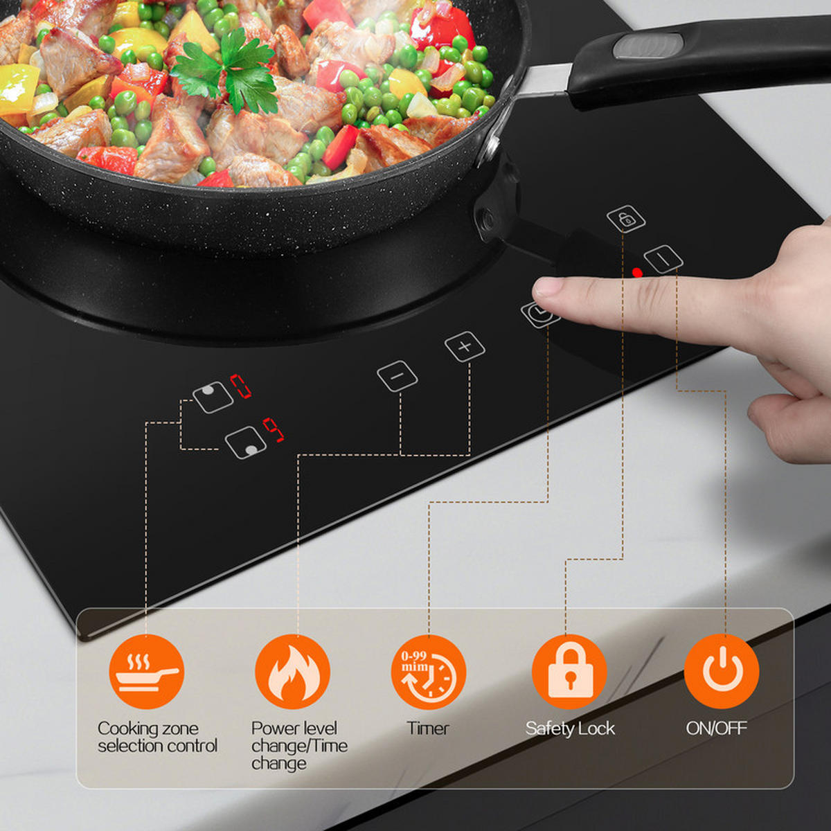 INDUKTIONSKOCHFELD – 2 Zonen, 3300 W, 30 cm, Touch-Control, Booster, Timer, Kindersicherung - Schwarz, Glas (30/7.2/52cm) - Kaket