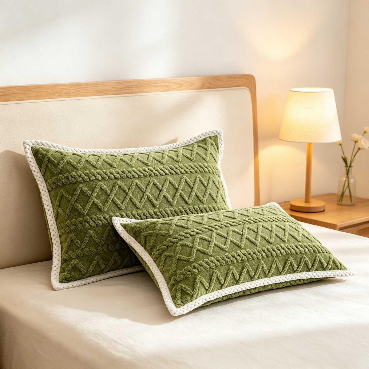 PLÜSCH-KISSENBEZÜGE – 48*74cm – Grün (Paar) - Grün, Textil (48/74cm)