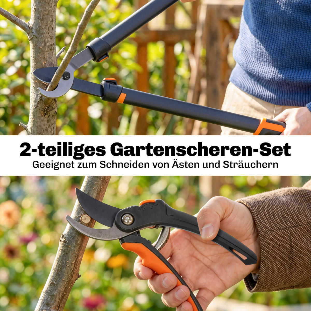 GARTENSCHEREN-SET DE-10304 2-teilig mit Ast- und Baumschere - Orange, Metall (24/2.5/69.5cm) - ComfortXL