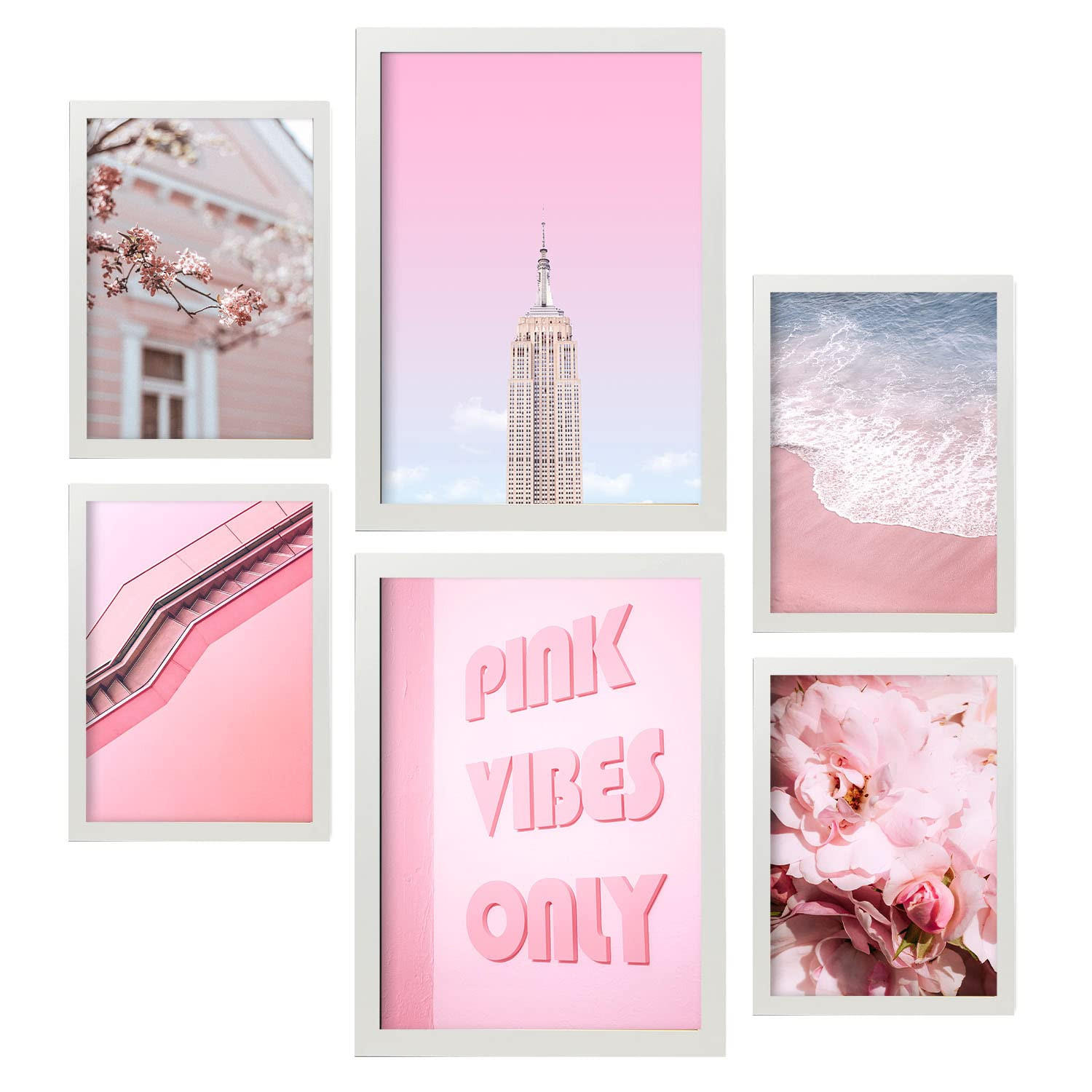 POSTER Set Mit 6 Das Leben In Rosa A3 & A4 Weißer Rahmen - Weiß, Papier (29/3cm) - Nacnic