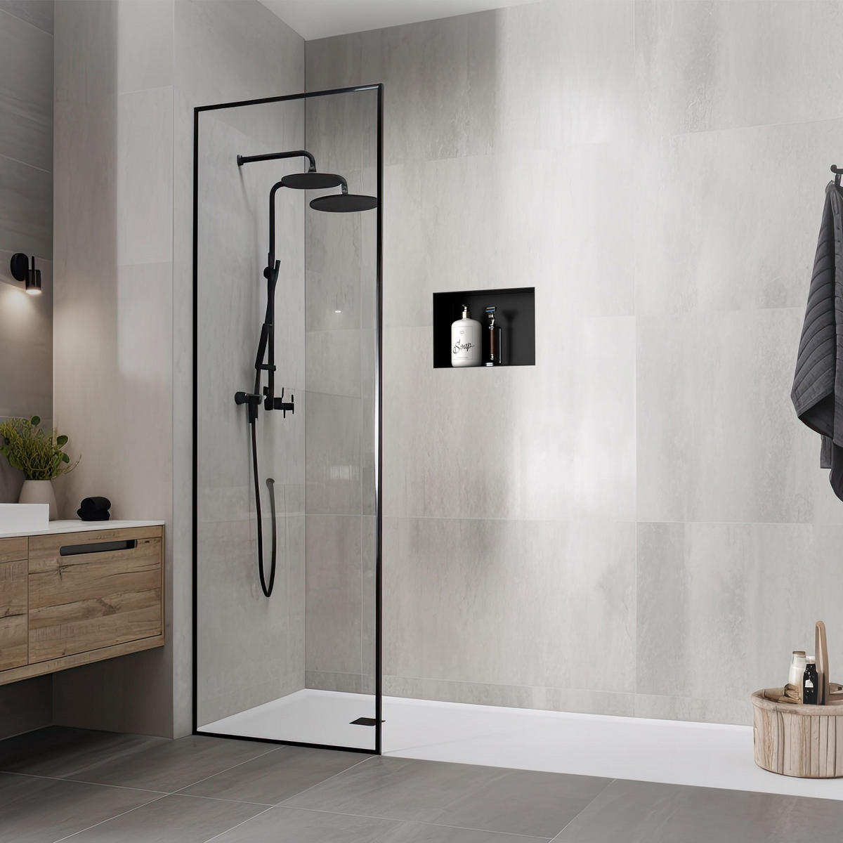 DUSCHNISCHE Schwarz 30/20 cm - Schwarz, Metall (24/10/34cm) - LuxeBath