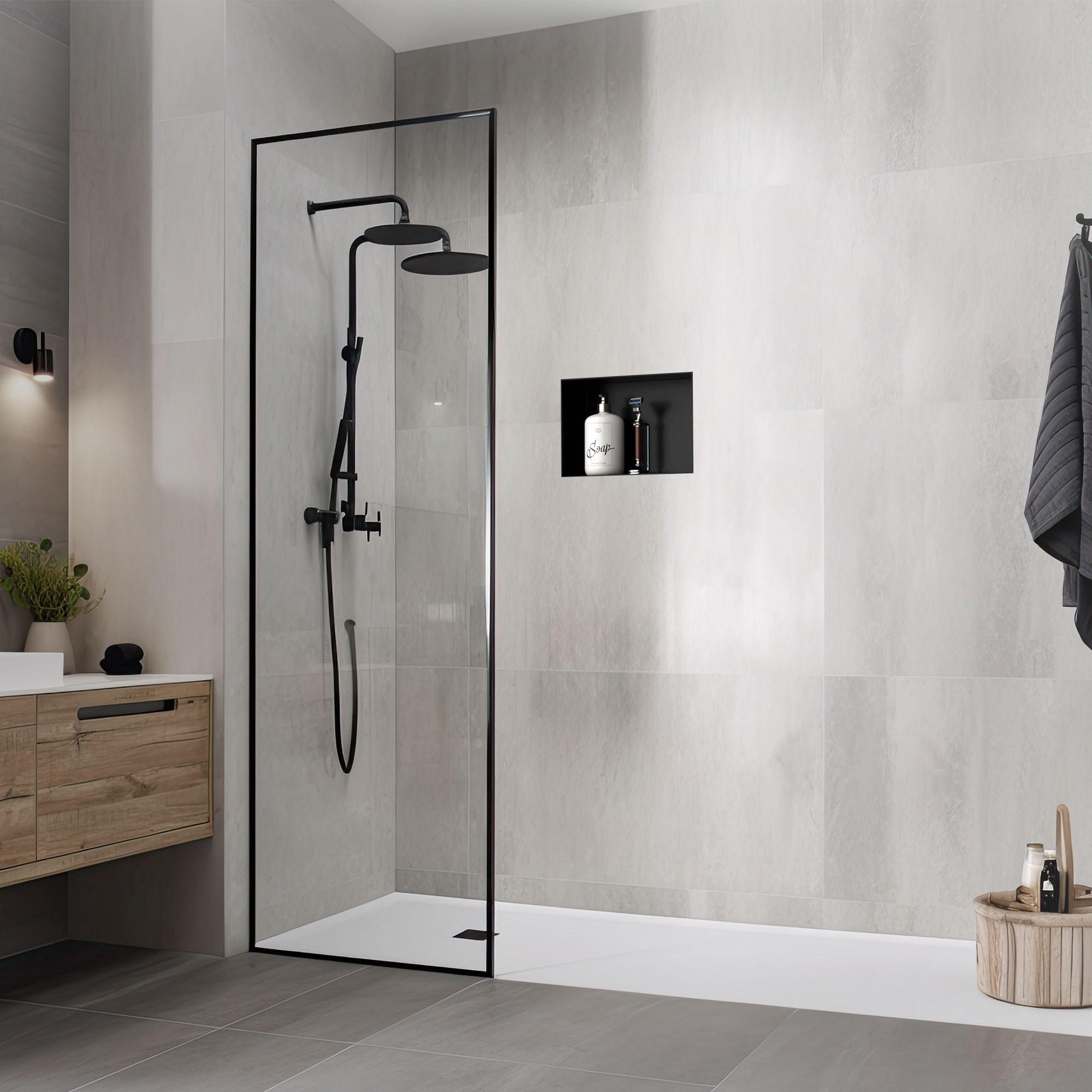 Thumbnail - LuxeBath Duschnische, Schwarz, Metall, 24x10x34 cm, Badezimmer, Baden & Duschen, Duschablagen