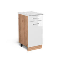 KÜCHENUNTERSCHRANK R-Line Weiß Hochglanz 40 cm AP Marmor - Honigeiche/Weiß Hochglanz, Holzwerkstoff (40/81.6/60cm) - Vicco