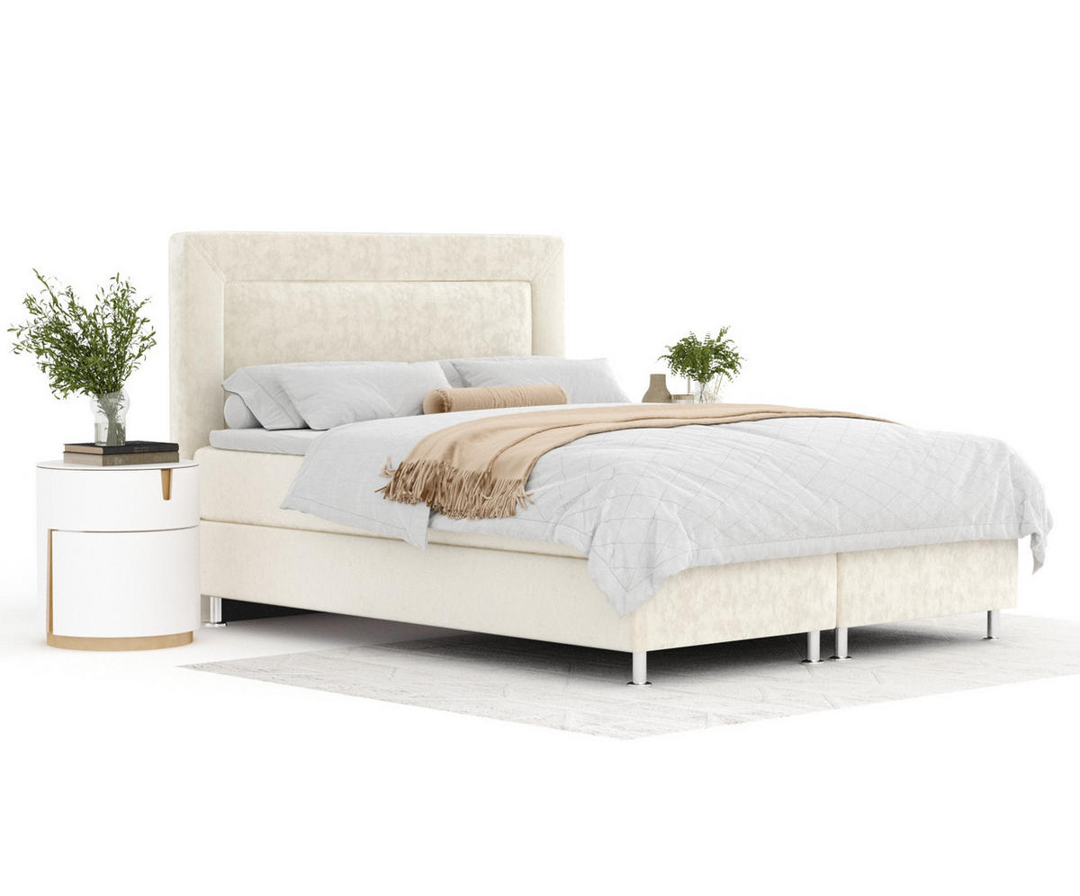 BOXSPRINGBETT Laguno Creme 200/200 cm mit Latex-Topper - Silberfarben/Creme, Holz/Holzwerkstoff (200/200cm) - Maison de Reve