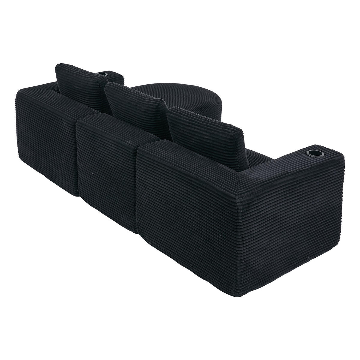 ECKSOFA 258/171/62.5 cm Schwarz mit 3 Kissen und 2 Getränkehalter - Schwarz, Textil (265/176cm) - Oxeza