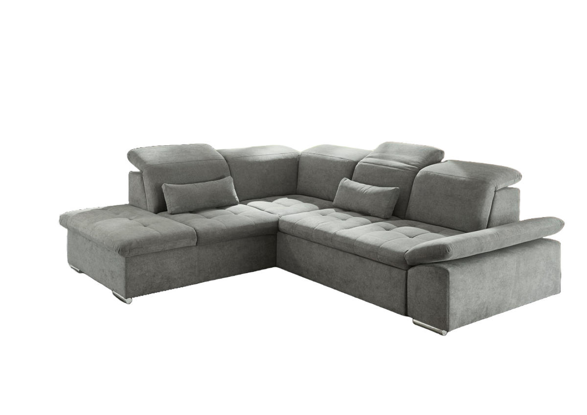 ECKSOFA mit Schlaffunktion mit Bettkasten und verstellbaren Kopf- und Rückenlehnen - Chromfarben/Schlammfarben, Textil (276/240cm) - ed exciting design