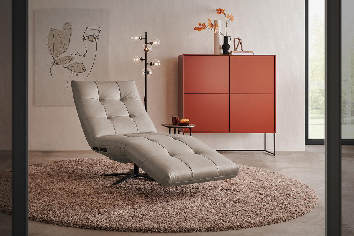 RELAXLIEGE LETICIA Grau Leder - Schwarz/Grau, Leder/Metall (82/115/156cm) - KAWOLA