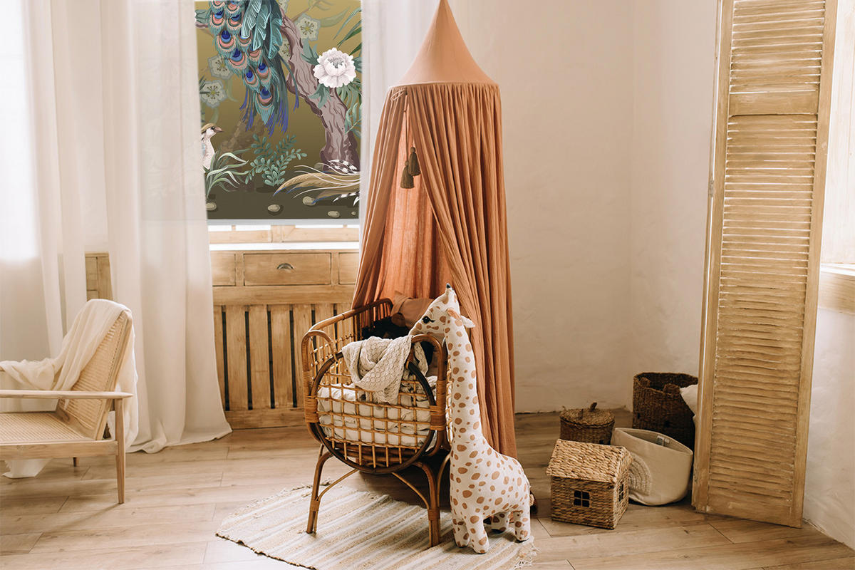 VNÚTORNÁ roleta - okenná roleta - roleta - 100x140 cm - Páv na strome - žltá, plast (100/140/0.5cm) - TULUP