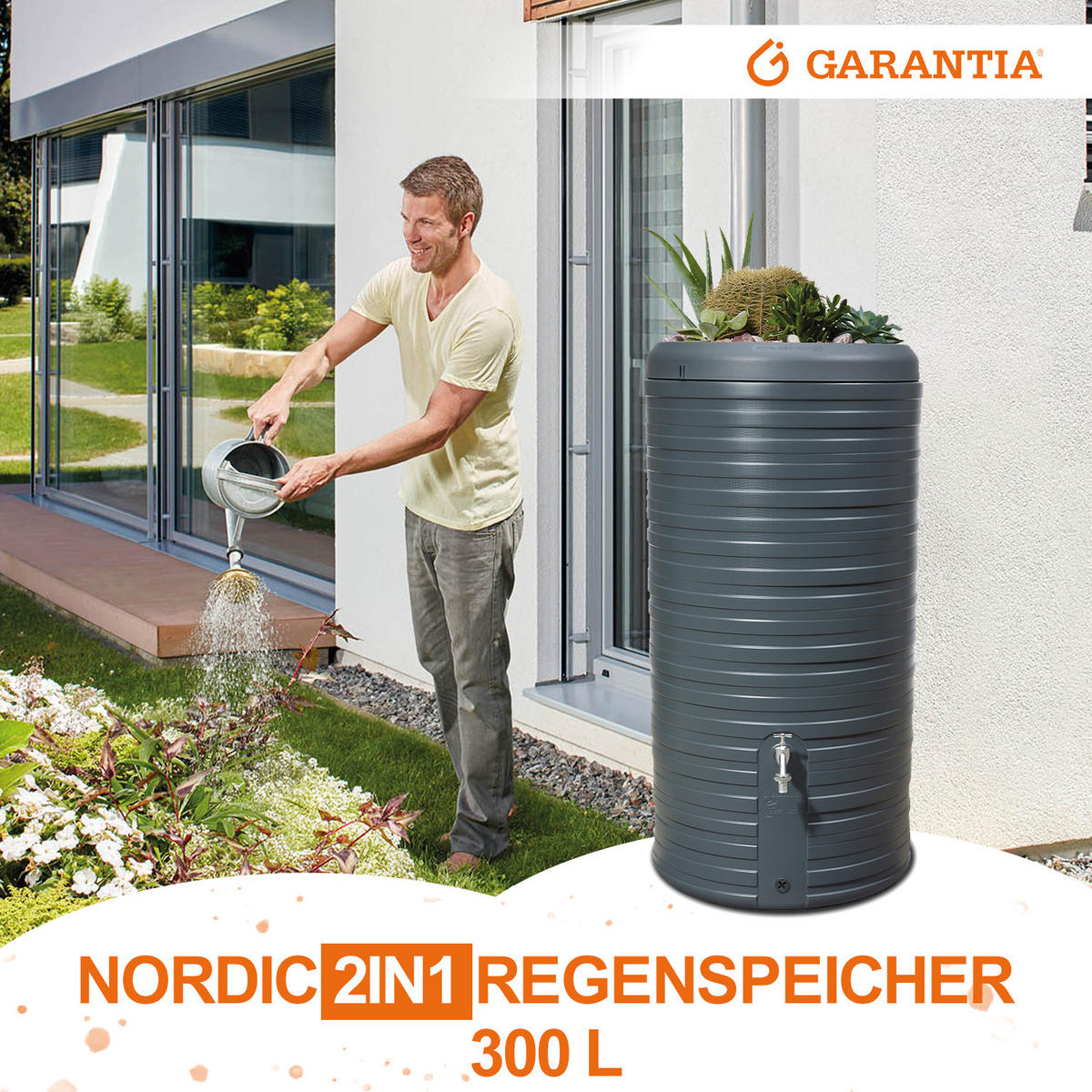 2IN1 Regentonne 300 L, graphite grey inkl. Pflanzschale - Graphitfarben, Kunststoff (59/118/59cm) - GARANTIA