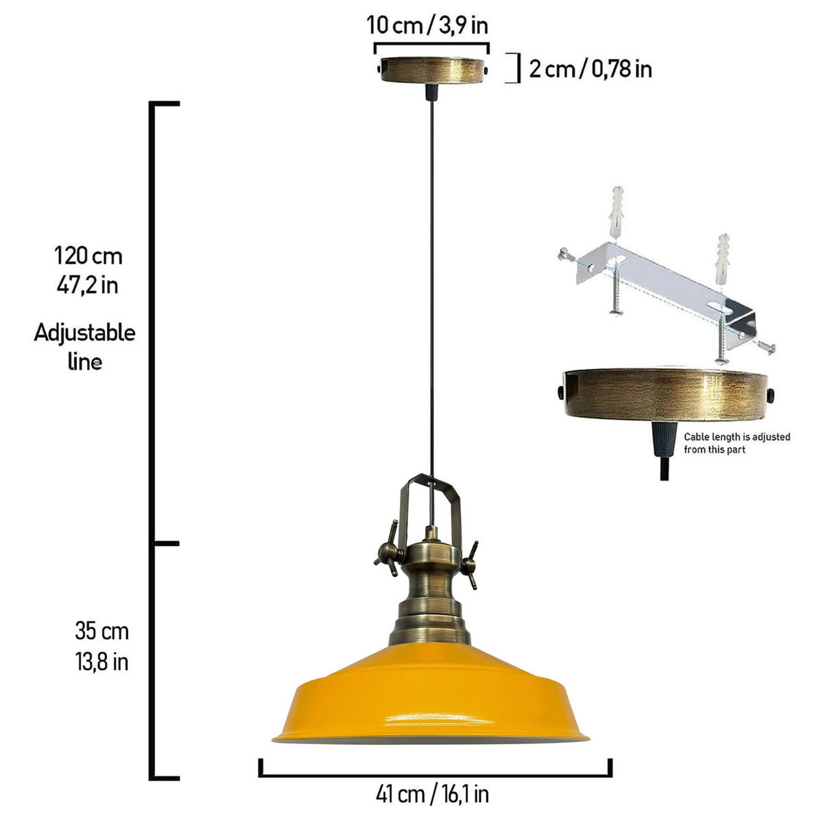 HÄNGELAMPE Industrial Asletl 41/35 cm - Gelb, Metall (35/41/35cm) - Bamyum