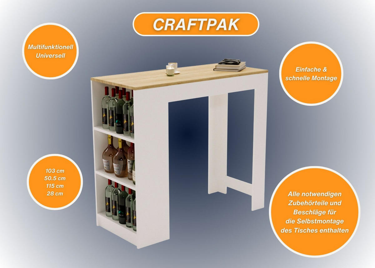 BARTISCH Sonoma Eiche 103/50.5/115cm - Weiß/Sonoma Eiche, Holzwerkstoff (115/103/50.5cm) - CraftPAK