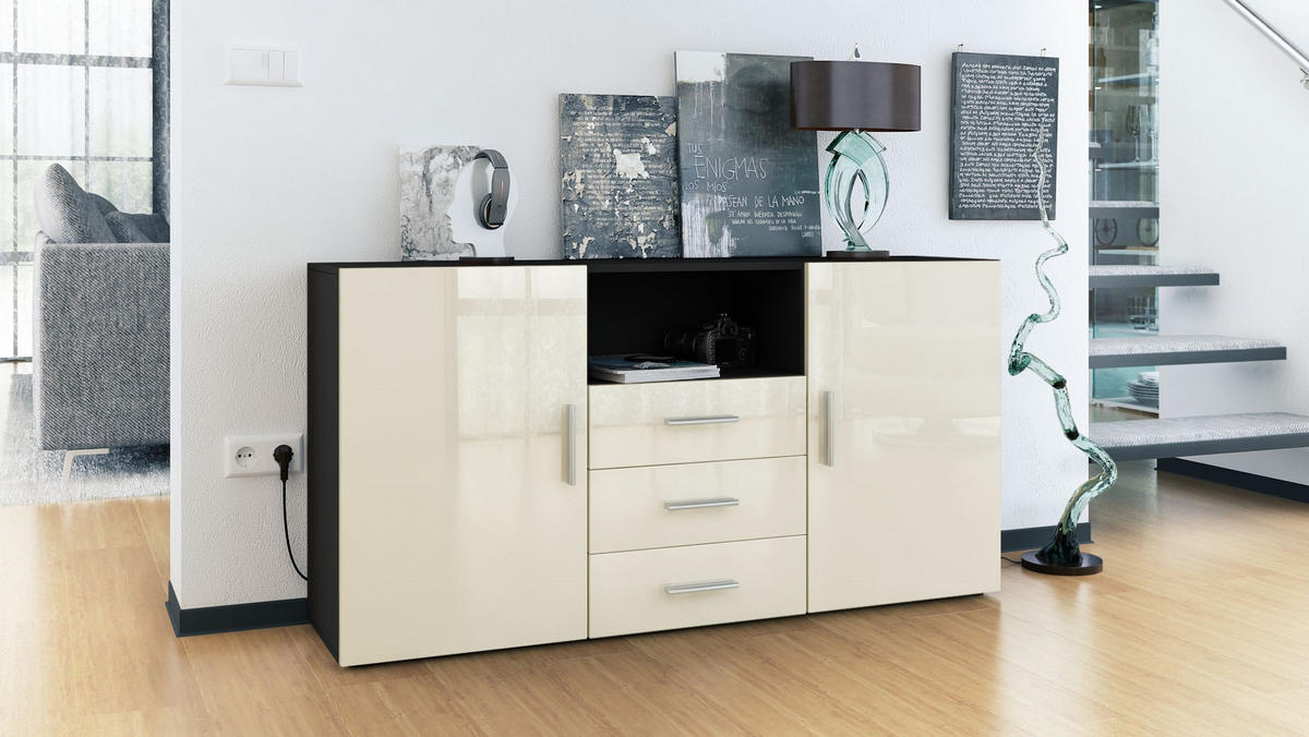 SIDEBOARD Skadu Front in Creme Hochglanz - Creme, Holzwerkstoff (138.5/71.5/35cm) - Vladon