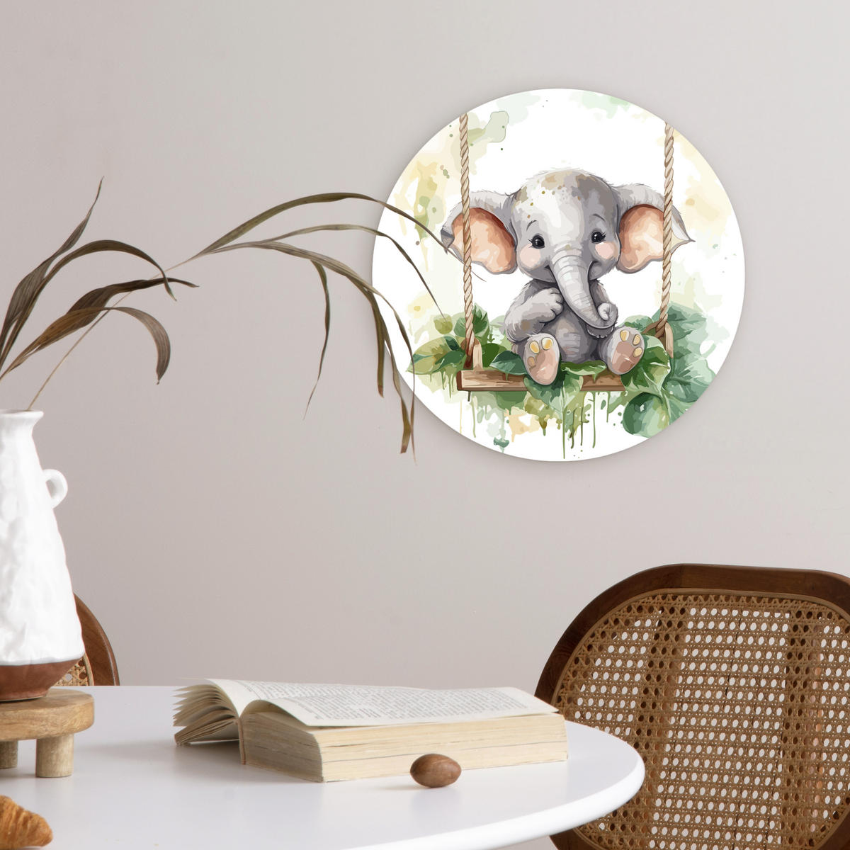 WANDBILD Elefant - Tier - Kinder - Dschungel 30x30 cm - Hellgrau, Kunststoff (30/30cm) - MuchoWow