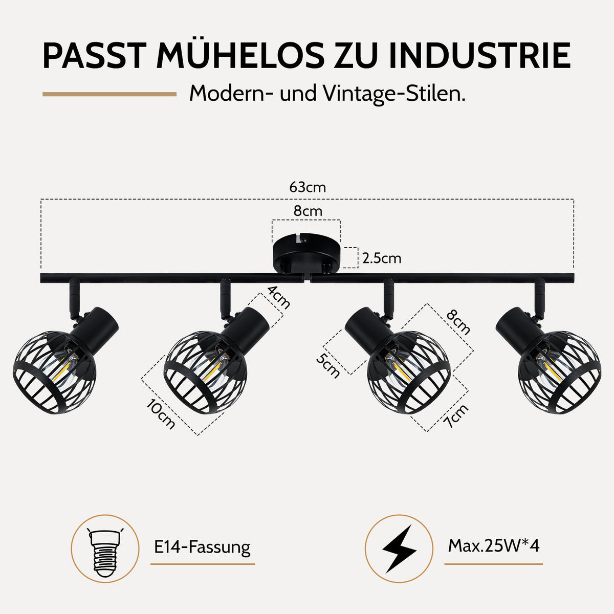 DECKENSTRAHLER Thromix 63/14.2/17 cm - Schwarz, Metall (63/14.2/17cm) - ZMH