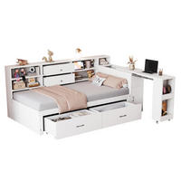 MULTIFUNKČNÍ postel 90/200 cm bílá z borovicového dřeva s úložným prostorem a výsuvným stolem - bílá, dřevo (90/200cm) - OKWISH