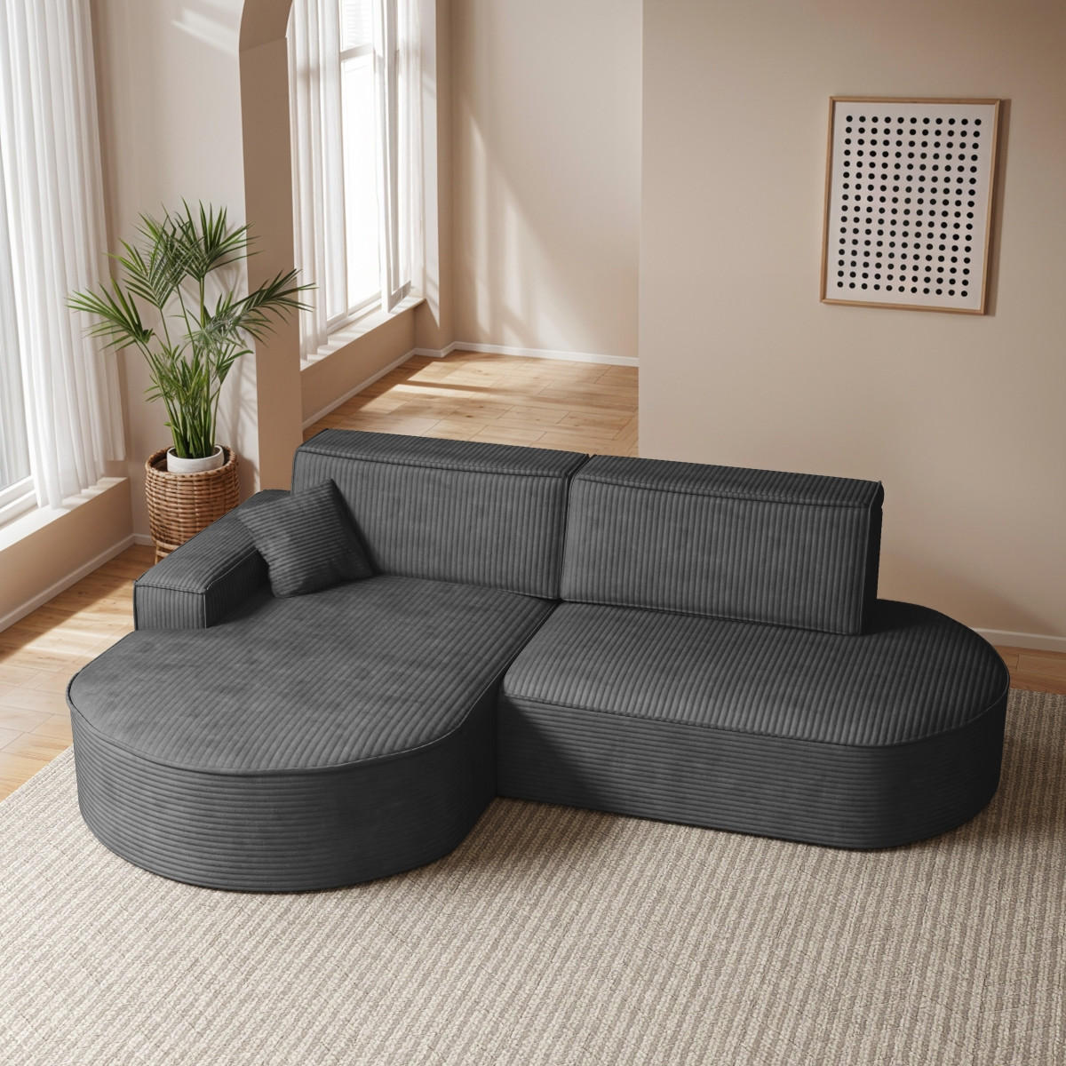 ECKSOFA Modena Pro - Komfort Und Stil Stoff Poso Graphit Links - Graphitfarben, Holz (179/278cm) - Kaiser Möbel