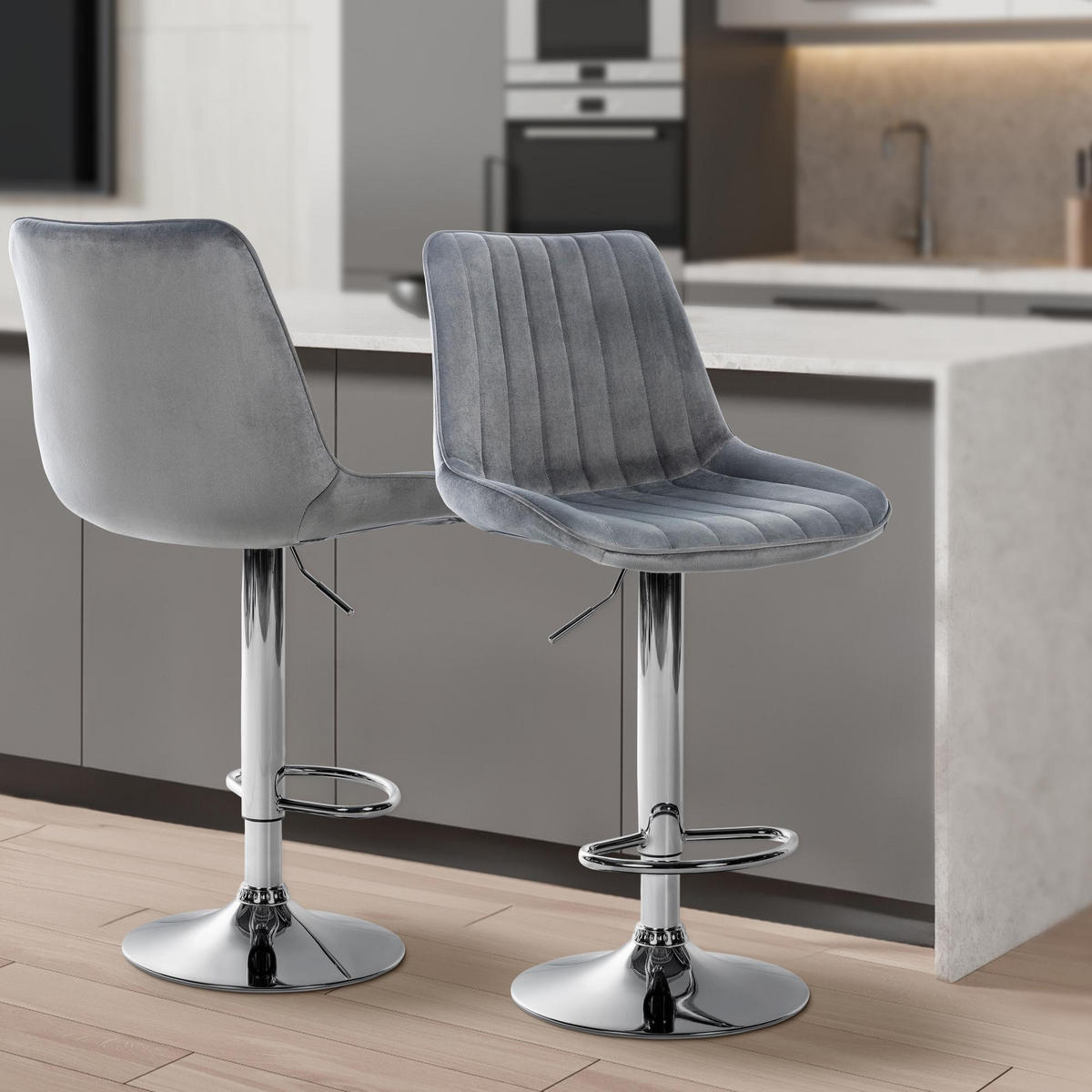 BARHOCKER Samt dunkelgrau - Chromfarben/Dunkelgrau, Textil/Metall (49.5/91/50cm) - CLP