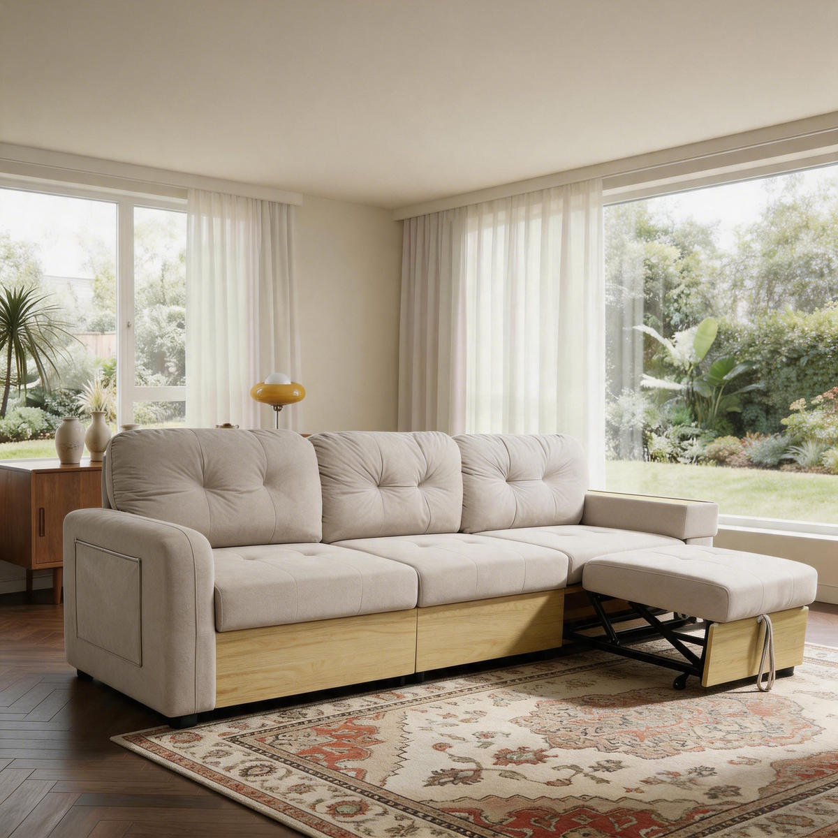 ECKSOFA DE-34637 mit ausziehbarer Chaiselongue links Beige - Beige, Metall (80/228cm) - ComfortXL
