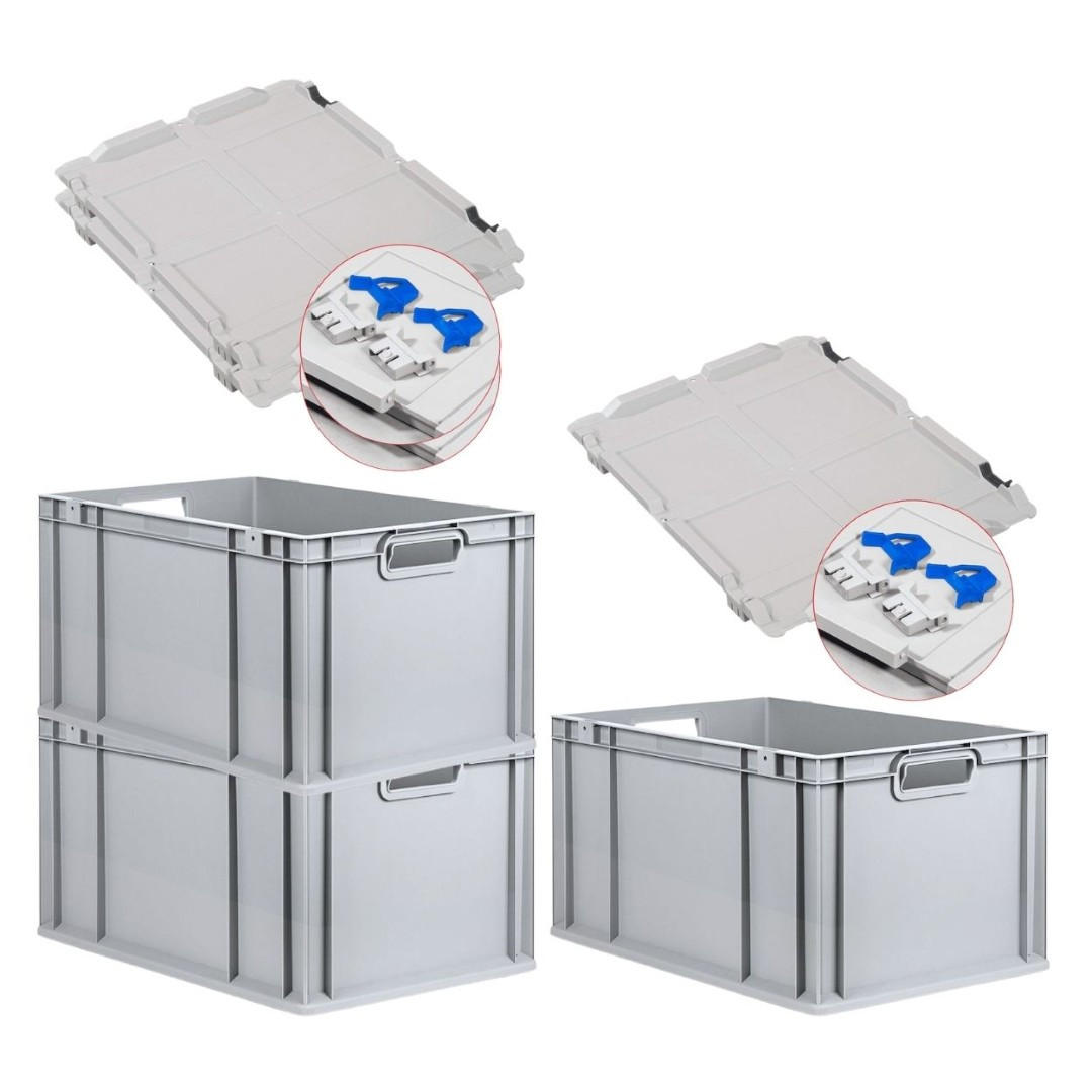 EUROBOX 3x Nextgen Economy Mit Scharnierdeckel Grau/BlauGriffe Offen 65 Liter - Blau, Kunststoff (40/32/60cm) - PROREGAL