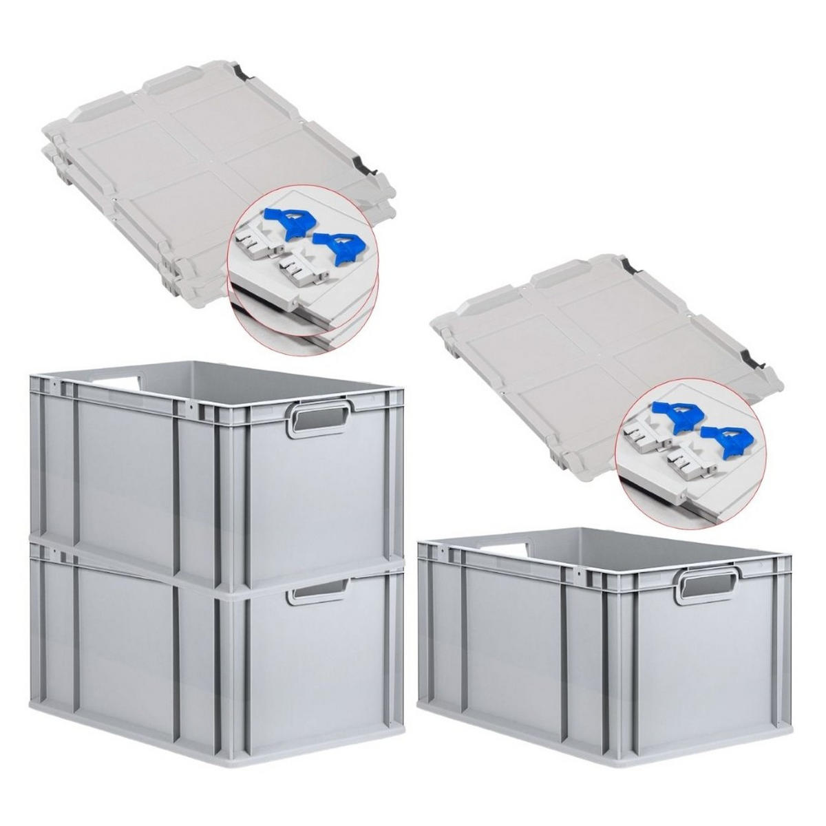 EUROBOX 3x Nextgen Economy Mit Scharnierdeckel Grau/BlauGriffe Offen 65 Liter - Blau, Kunststoff (40/32/60cm) - PROREGAL