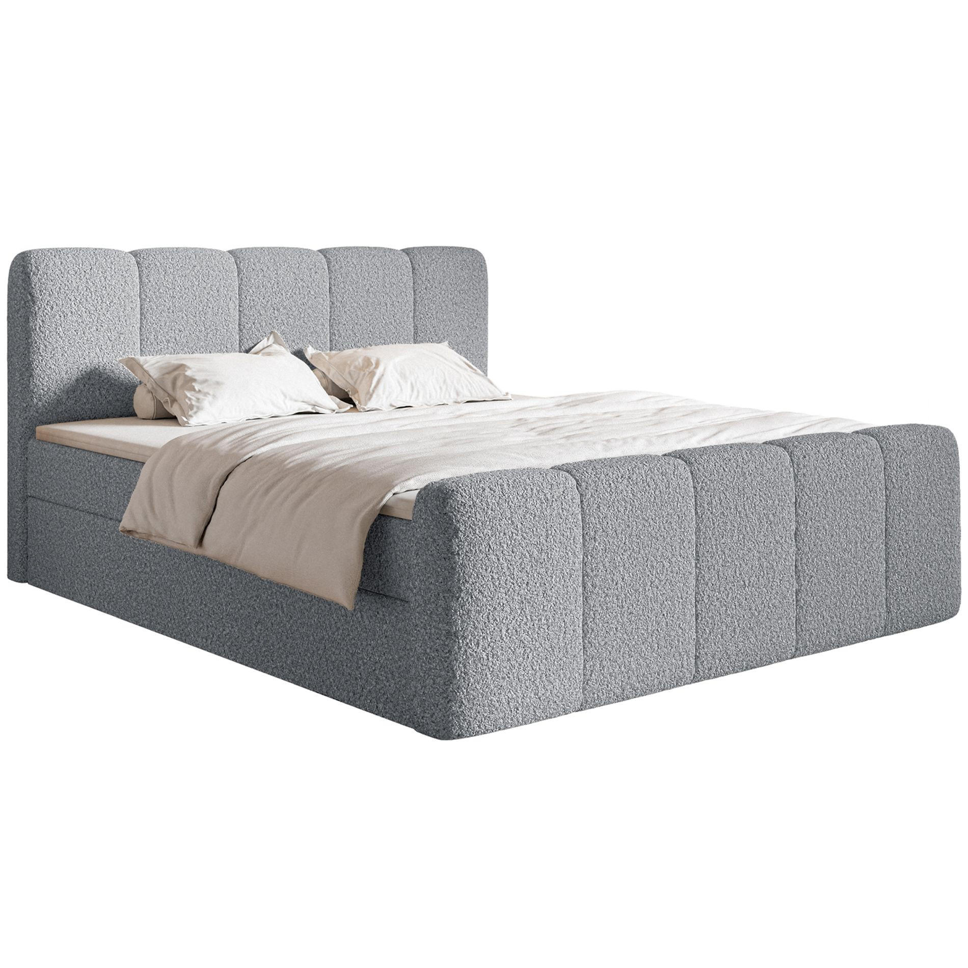 BOXBETT Cloudy II mit Bettkästen und Topper Bouclé Grau, 200x200 cm - Schwarz/Grau, Kunststoff/Textil (200/200cm) - Selsey