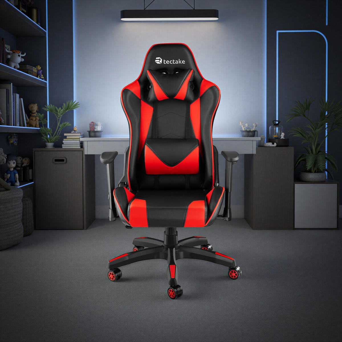 RACING-GAMINGSTUHL Twink, Belastbarkeit 120 kg, schwarz/rot - Rot/Schwarz, Textil (68/125/69cm) - tectake