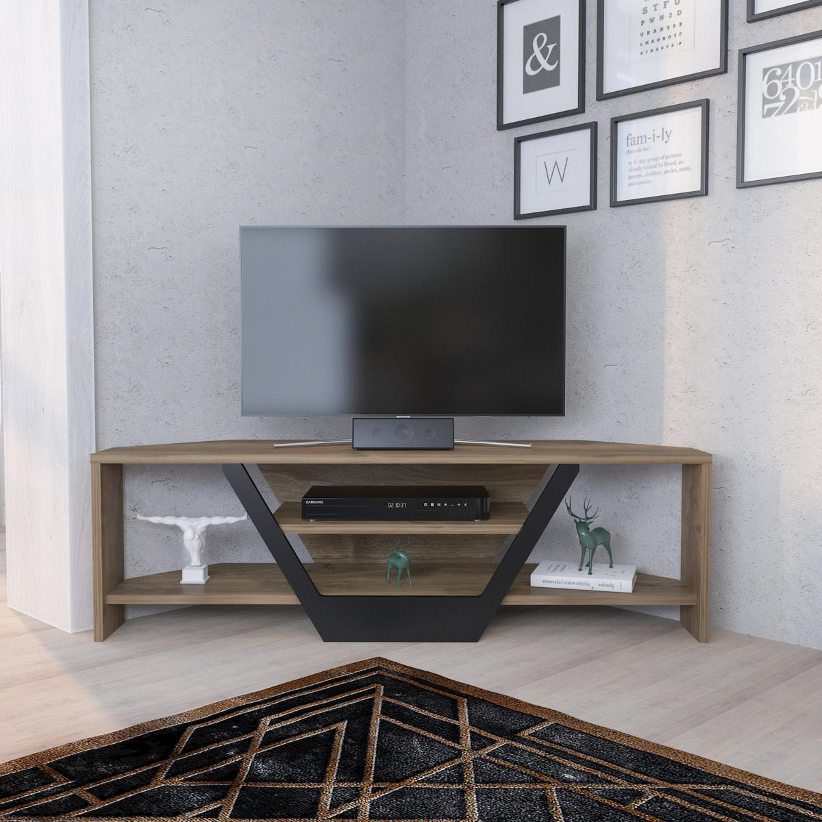 TV-ELEMENT Sares Walnuss Schwarz - Walnussfarben/Schwarz, Holzwerkstoff (120/36.8/35cm) - Decorotika
