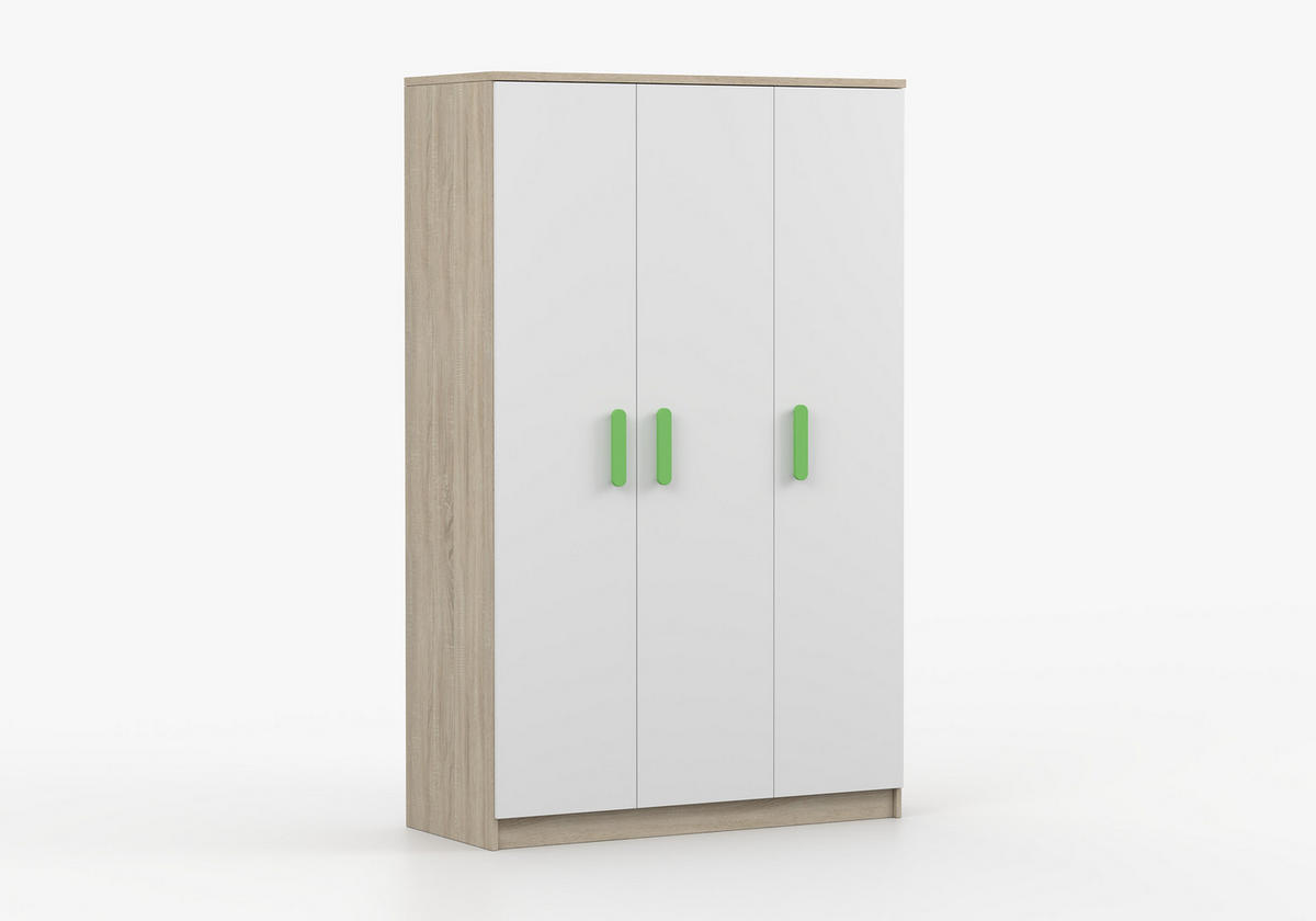 JUGENDZIMMER Elora in Eiche und Weiß – 6-teiliges Set – Grifffarbe Limette - Braun, Holzwerkstoff (80/200/120cm)