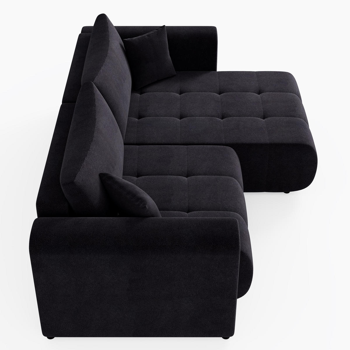 ECKSOFA RIVA Rechts Dunkelgrau Velours-Stoff Premium L-Form Couch mit Schlaffunktion & Bettkasten - Dunkelgrau/Schwarz, Holz (160/255cm) - Barchello