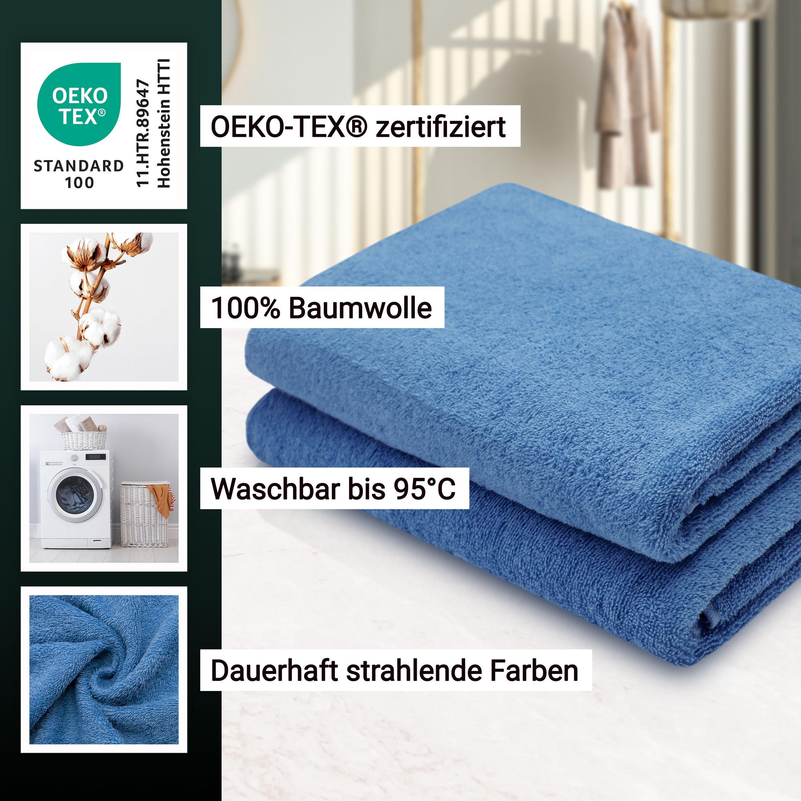 DUSCHTÜCHER, 2er-Set, 70x140 cm, 100% Baumwolle, Blau - Dunkelblau, Textil (70/140cm) - Zollner