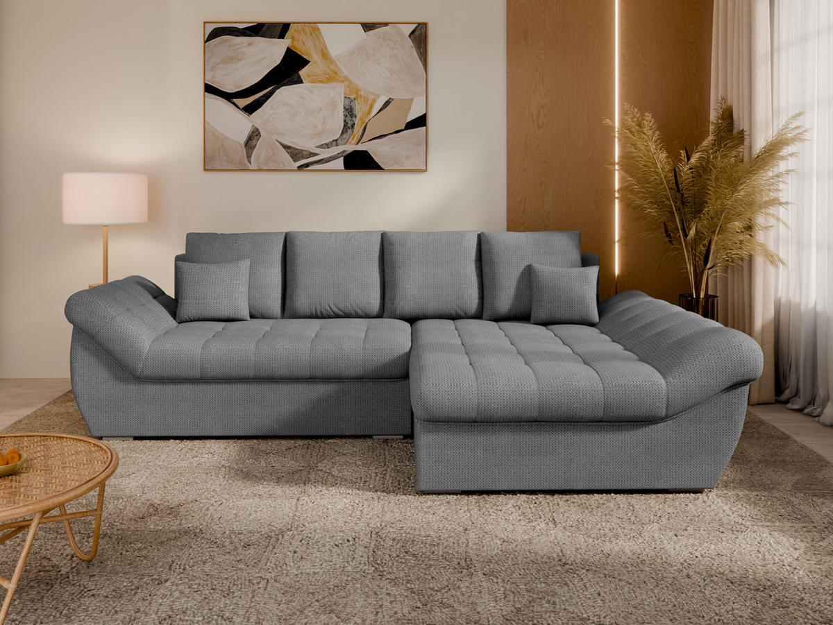ECKSOFA ZAYA mit Schlaffunktion L-Form, Sofa mit Bettkasten, Wohnzimmersofa, Couch, Soffa, Bettsofa, RECHTS- Grau - Grau, Holz (279/175cm) - Homesy