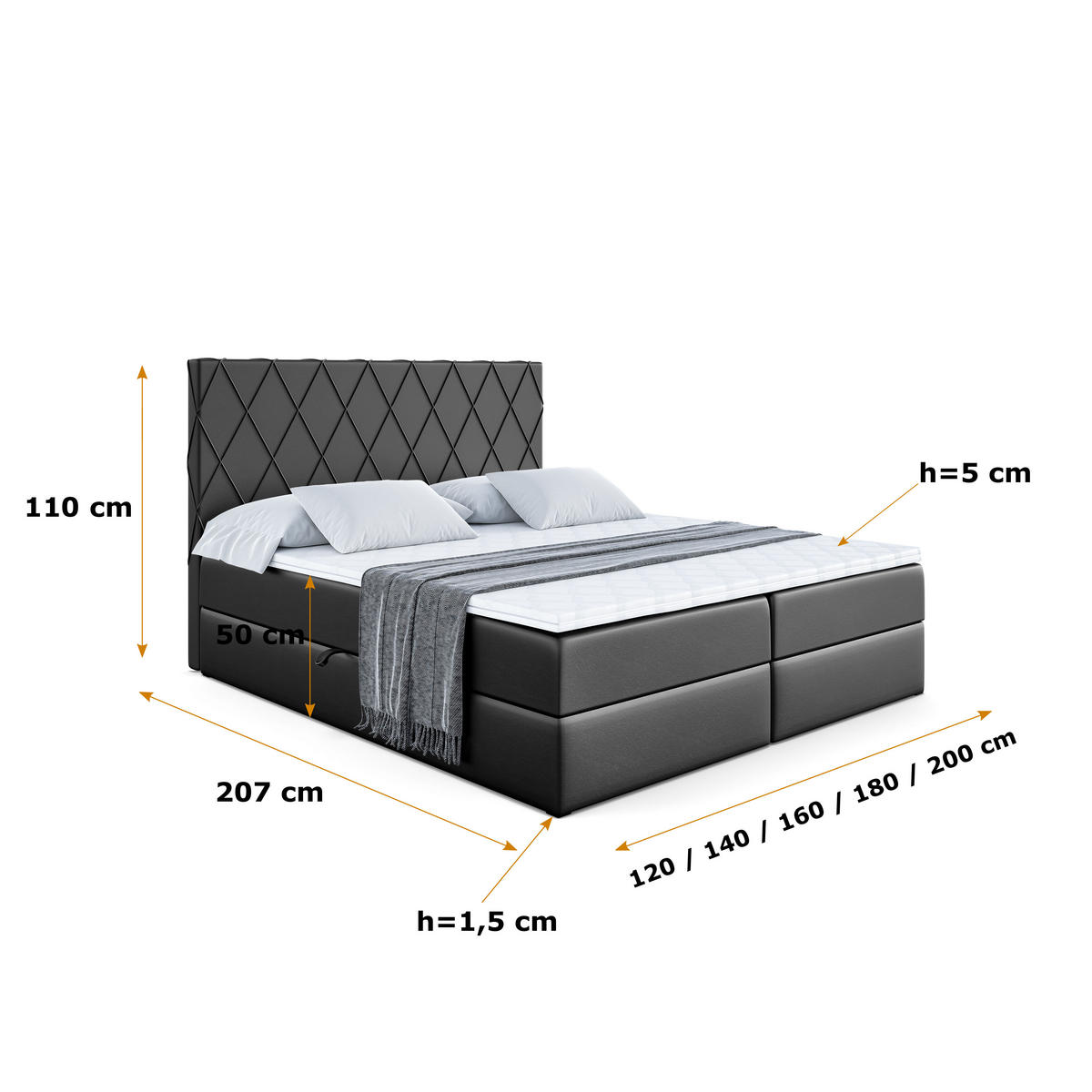BOXBETT mit H3-Matratze und Lattenrost - LEPARO - 160x200 Schwarz Hochglanz - Schwarz Hochglanz, Holzwerkstoff (160/200cm) - ALTDECOR