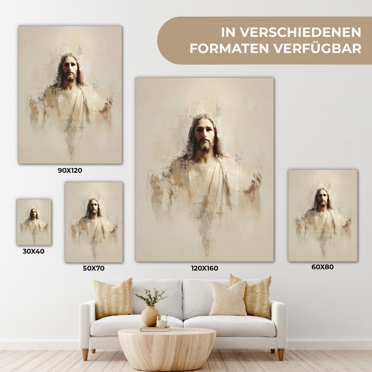 LEINWANDBILD Porträt - Abstrakt - Jesus - Beige Room Decor 30x40 cm - Beige, Textil (30/40cm) - MuchoWow