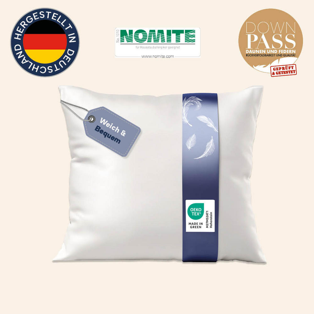 KOPFKISSEN 80x80 cm weich & stützend, Daunenkissen 30% Daunen - Weiß, Textil (80/80cm) - casimum
