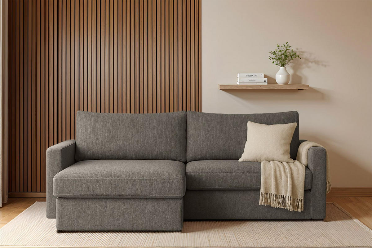 ECKSOFA Bendik In Faro - Grau, Holzwerkstoff/Textil (224/140cm) - Fun Möbel