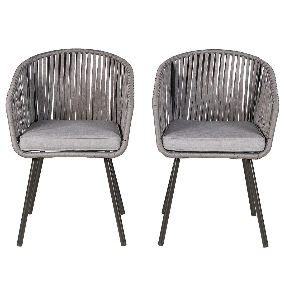 GARTENSTUHL - Stahl / Polyester - 2er-Set - Hellgrau, Textil/Metall (56/79/62cm) - home24