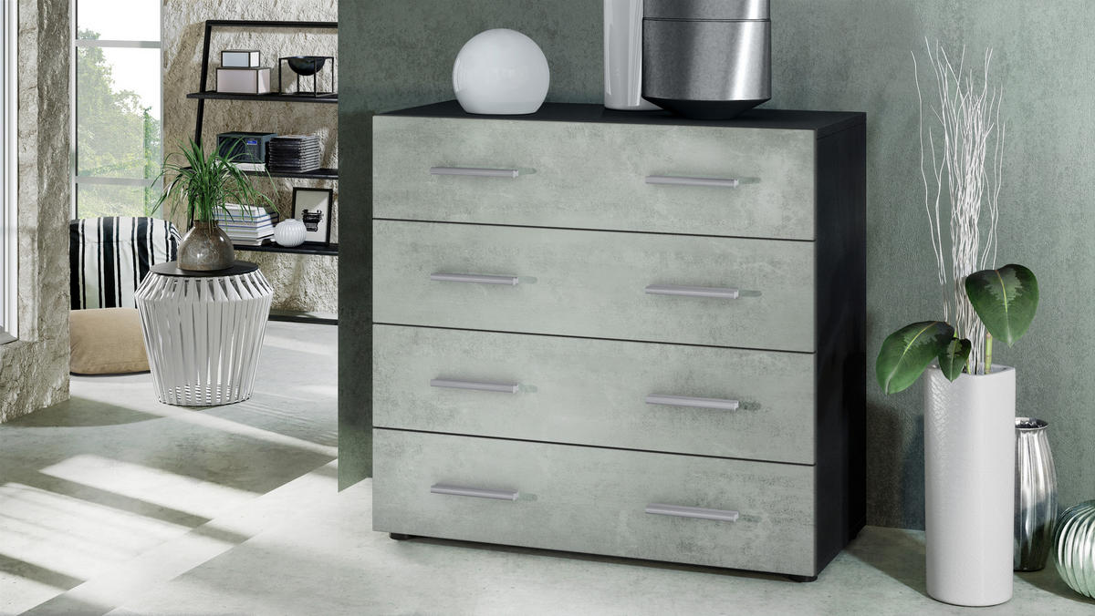 KOMMODE Pavos Beton Oxid Optik - Hellgrau, Holzwerkstoff (76/72/35cm) - Vladon