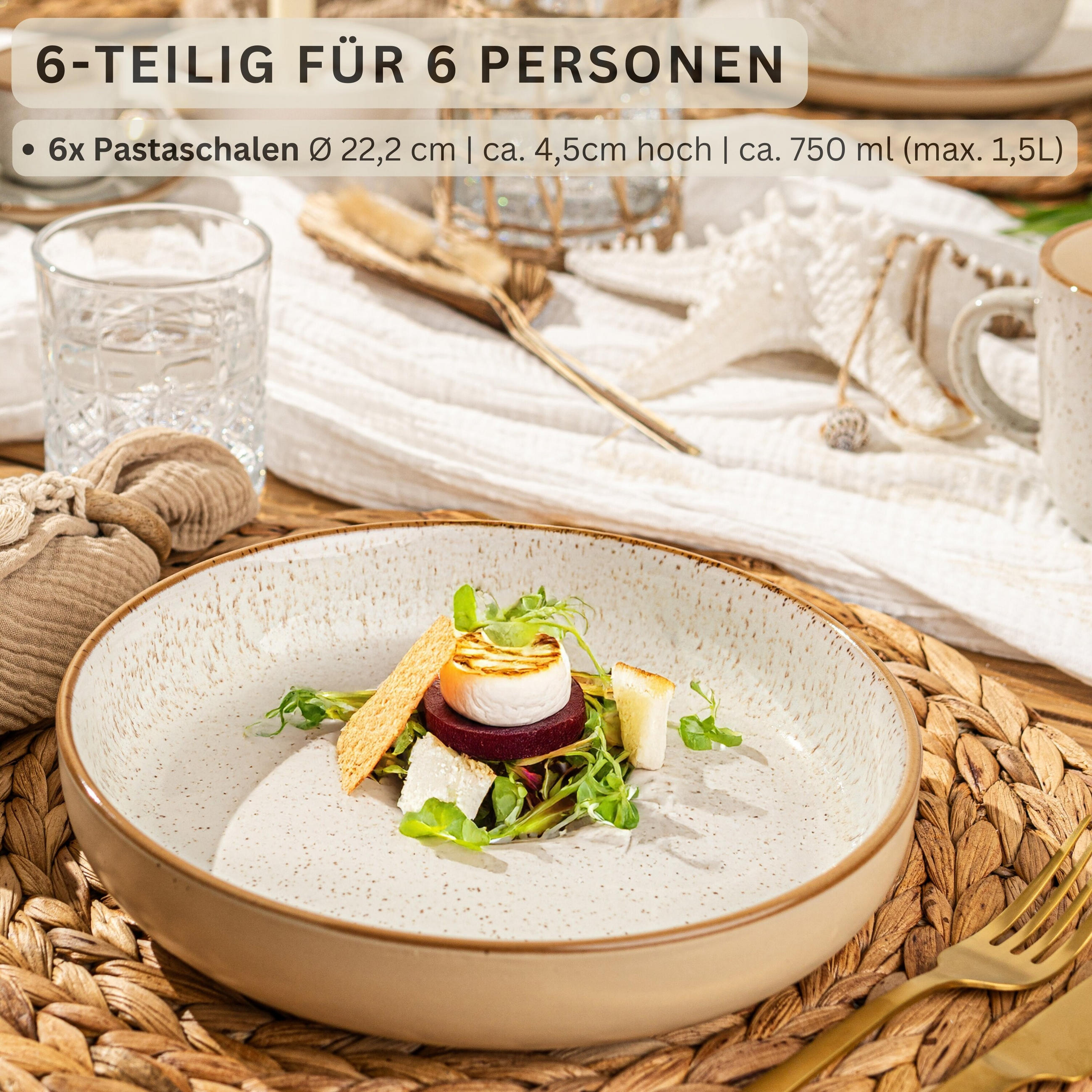 PASTASCHALEN SET RIO CREME - 6 teilig aus Steingut - Creme, Stein (54cm) - Sänger