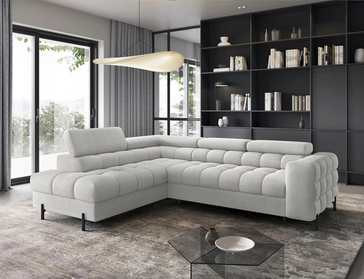 WOHNLANDSCHAFT FERUCCE Ecksofa L-Form – Polsterecke mit Schlaffunktion, Bettkasten & verstellbaren Kopfstützen 276 cm - Creme/Hellgrau, Kunststoff (276/200cm) - Wohnideebilder