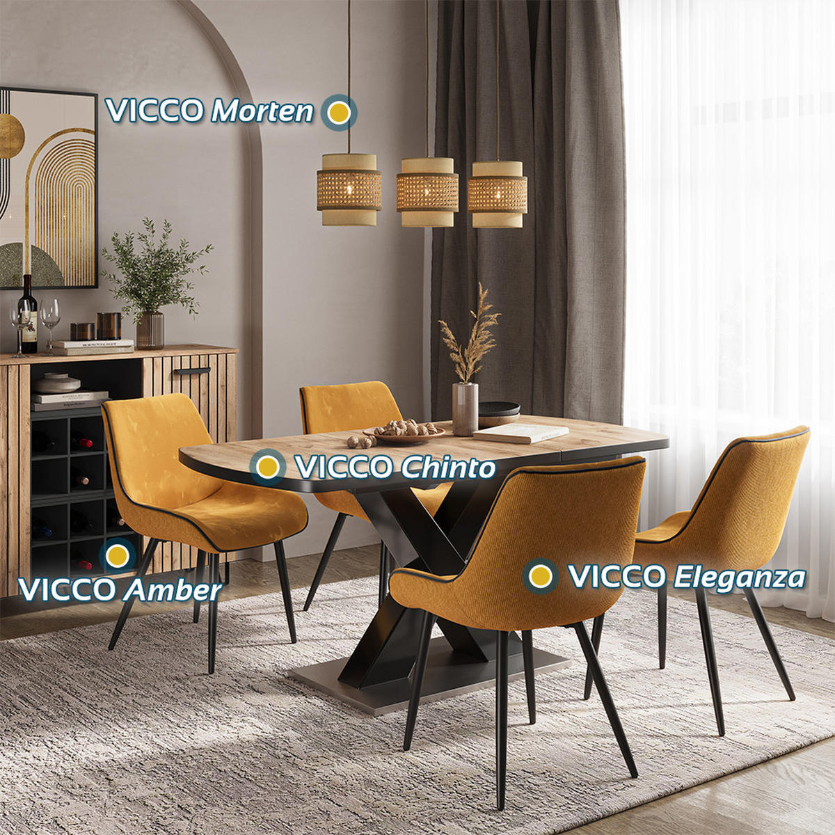 ESSZIMMERSTUHL Eleganza Gelb 2er Set - Dunkelgelb, Metall (53.5/85/59cm) - Vicco