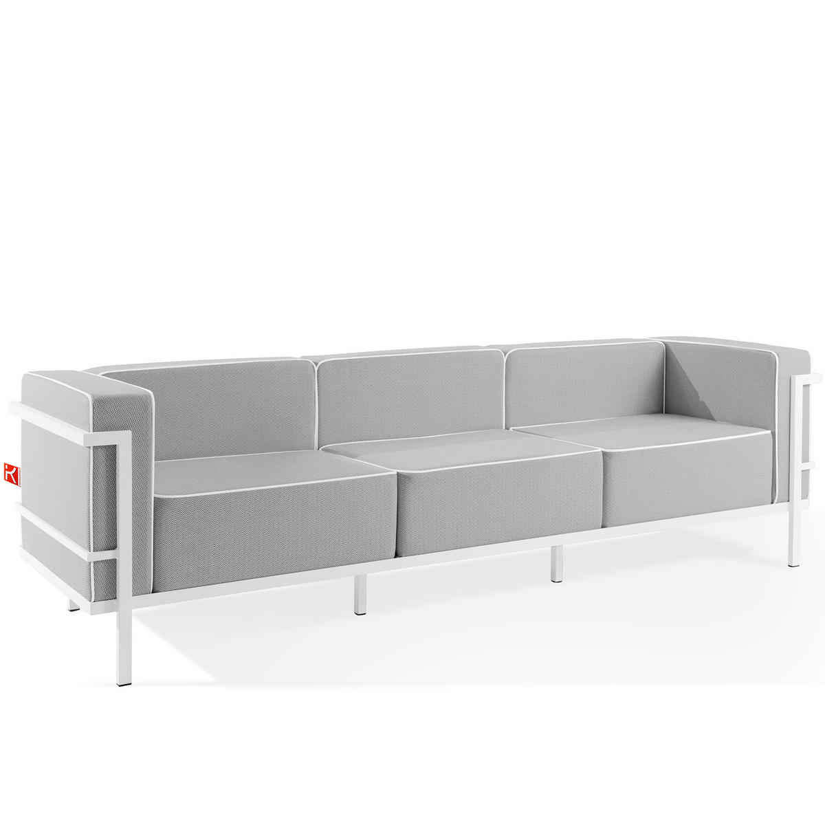 GARTENLOUNGE-SET TRIGLO 1x Tisch, 2x Sessel, 1x Sofa 3-Sitzer, 4-tlg., Modern, Weiß - Dunkelgrau/Weiß, Glas/Textil - KONSIMO®