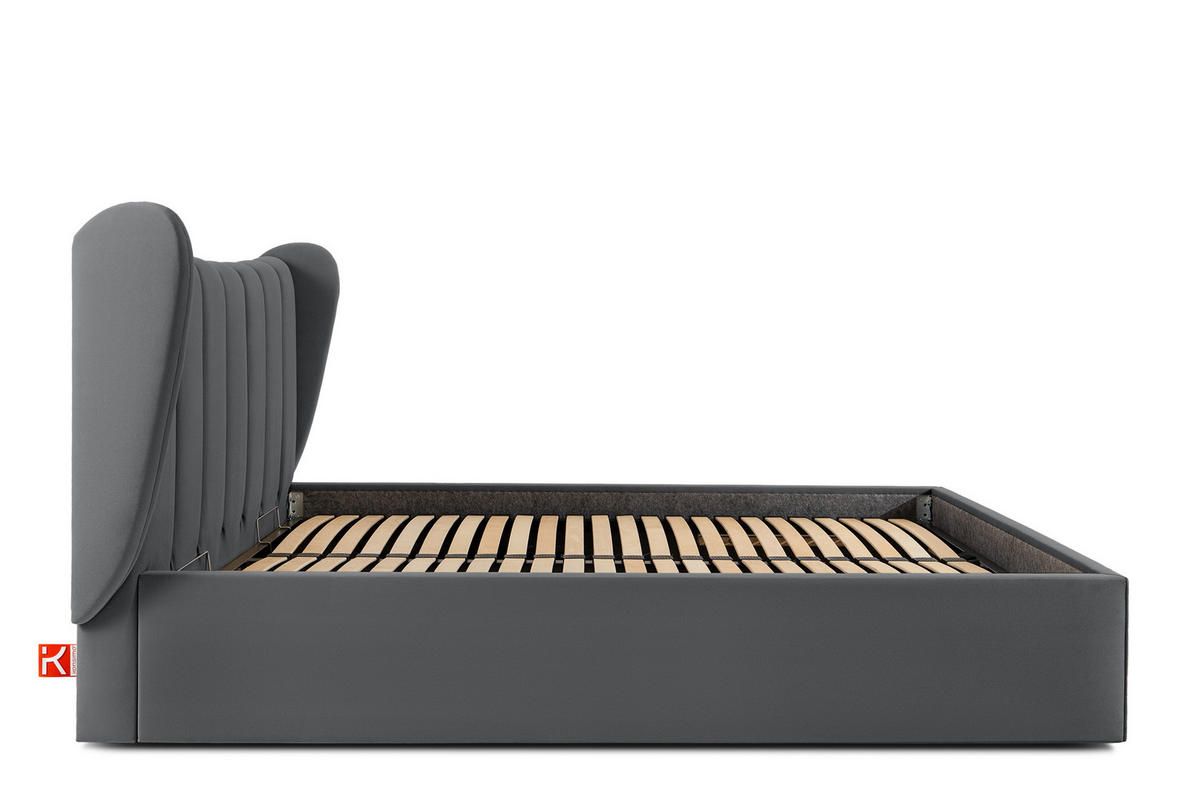 POLSTERBETT GIZO, Muschel-Design - Dunkelgrau/Schwarz, Holz/Holzwerkstoff (162/204cm) - KONSIMO®