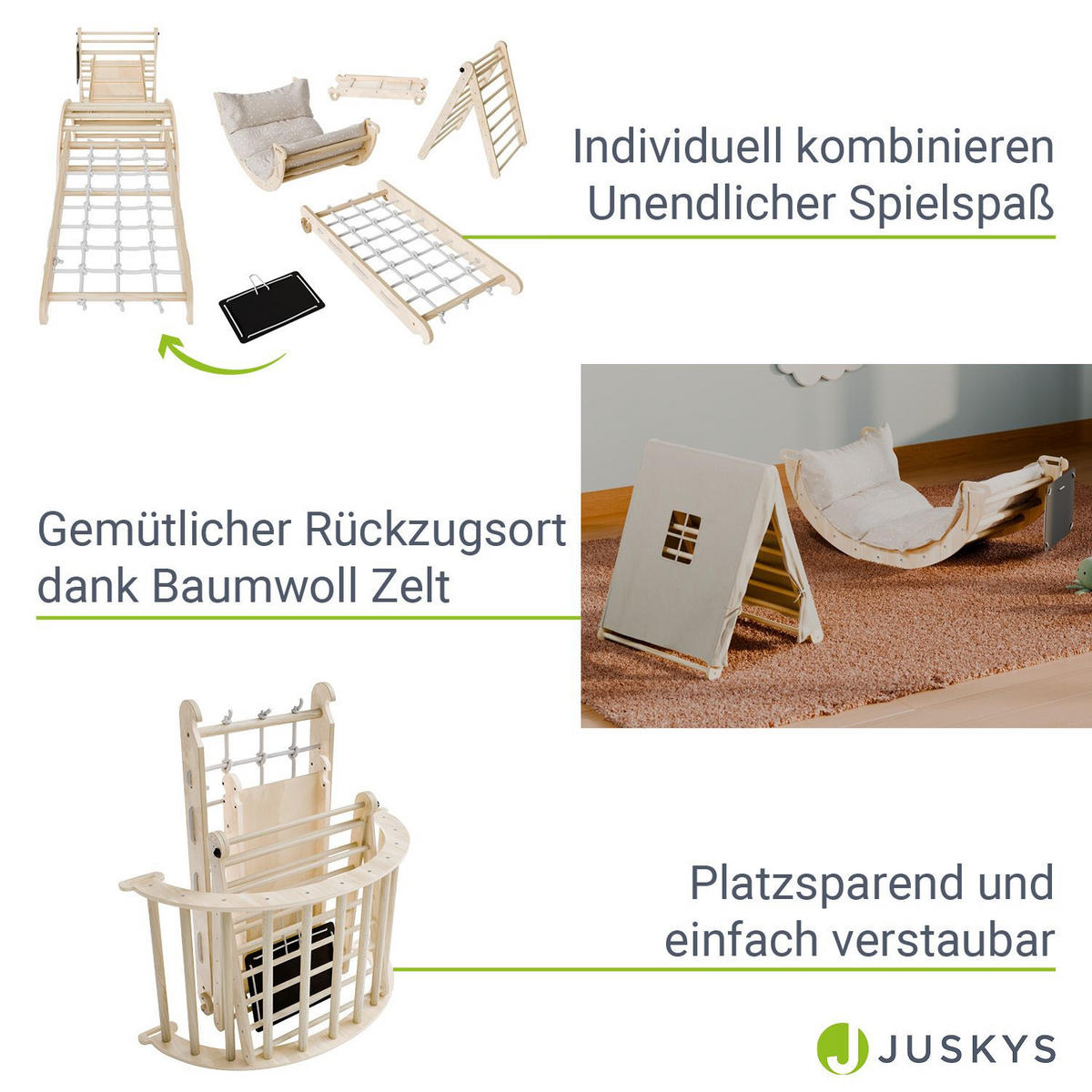 KLETTERDREIECK Movario mit Kissen 80x50cm - Groß - Naturfarben, Holz (56/101/54cm) - Juskys