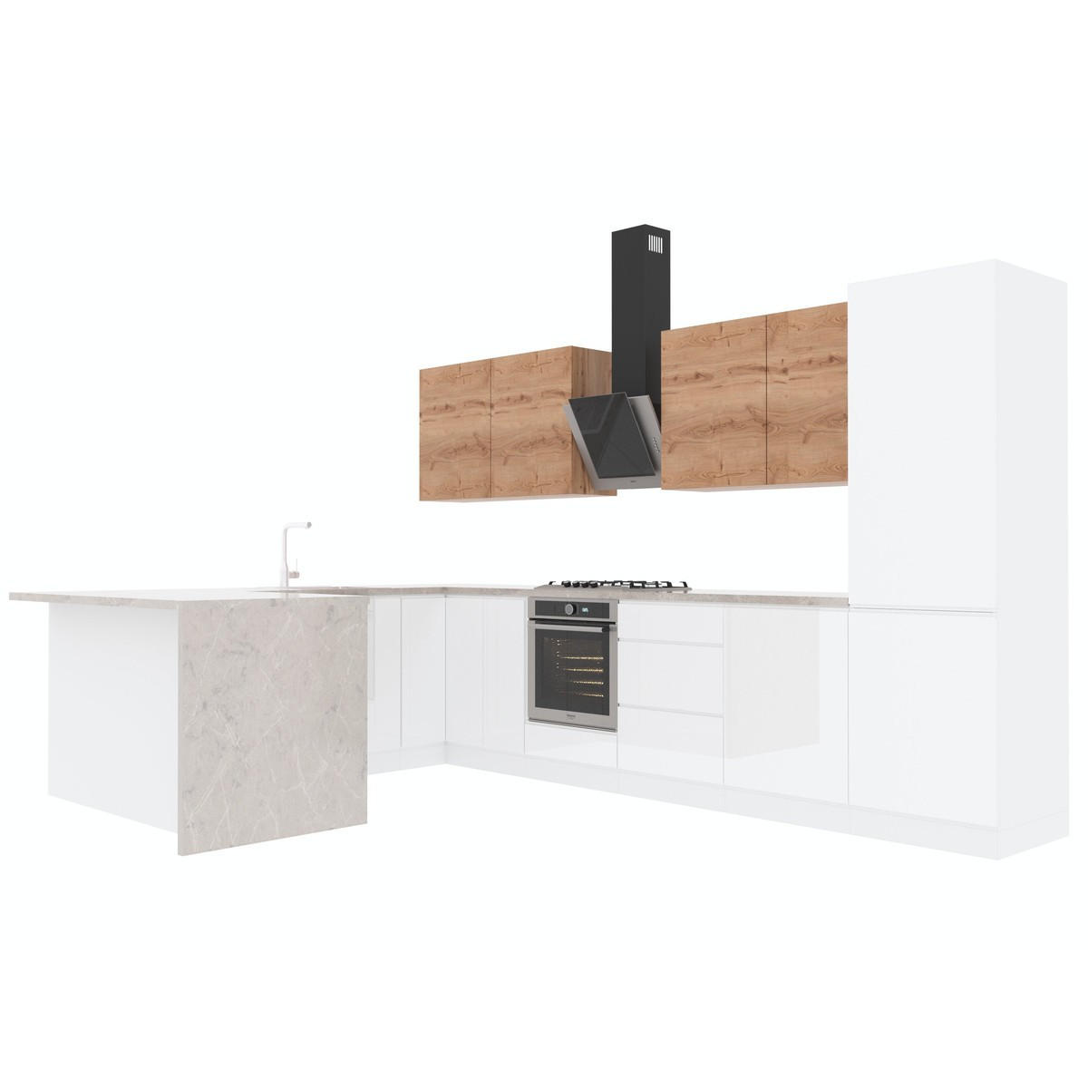 WINKELKÜCHE 360 × 240 × 150 cm Velora / Glanzia – KU-S58 – Artisan Eiche / Weiß - Weiß, Holzwerkstoff (360/212/58cm) - hi-markt