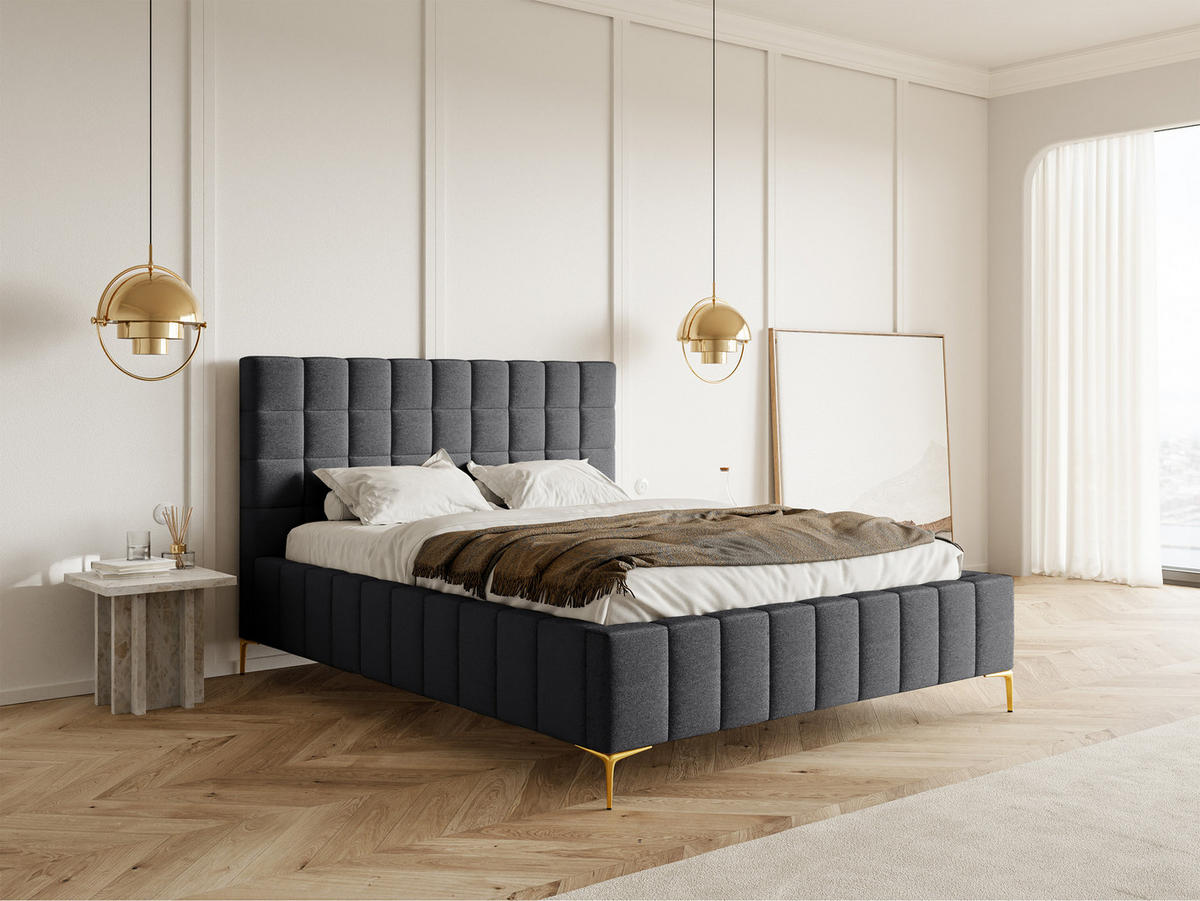 POLSTERBETT Szejlo Dunkelgrau Chenille 180 cm - Dunkelgrau/Goldfarben, Textil/Metall (180/200cm) - Selsey