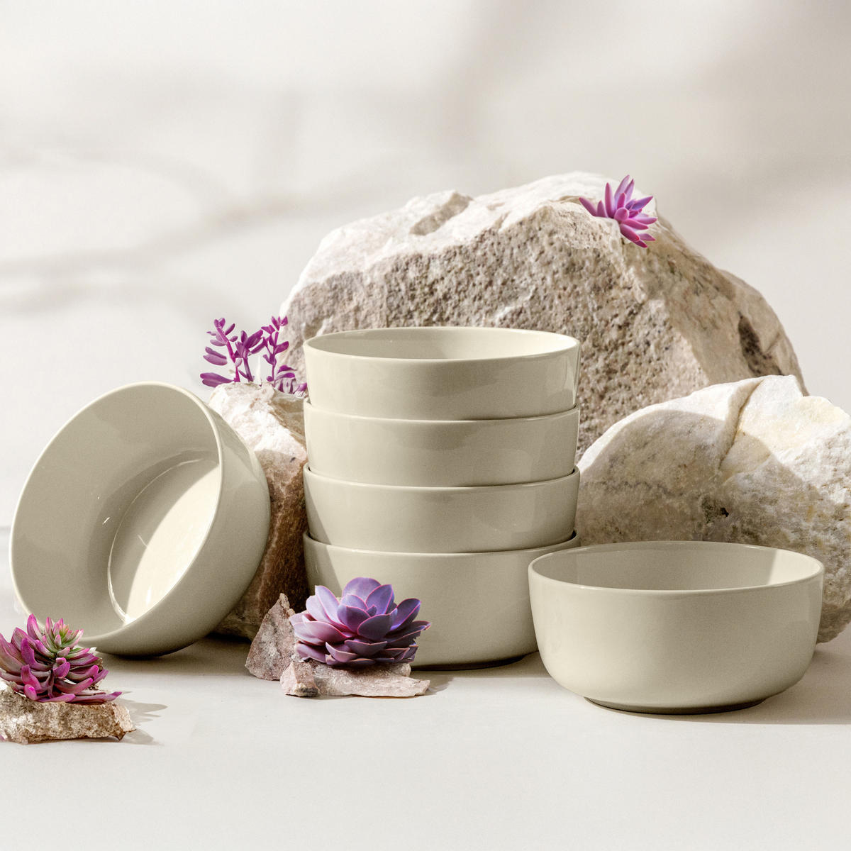 SCHÜSSEL-SET VICTO 6 Personen 6-tlg - Beige, Keramik - KONSIMO®