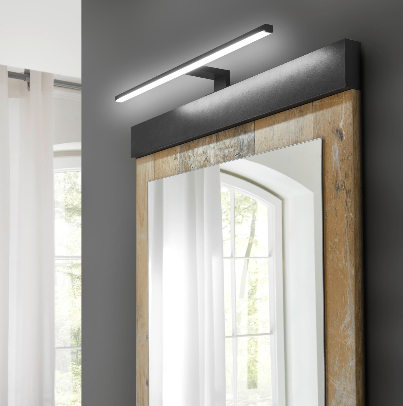 Thumbnail - Furn.Design Badspiegel, Eiche, Anthrazit, Holzwerkstoff, Altholz, Vintage, 56x95x10 cm, FSC 100%, Spiegel, Wandspiegel