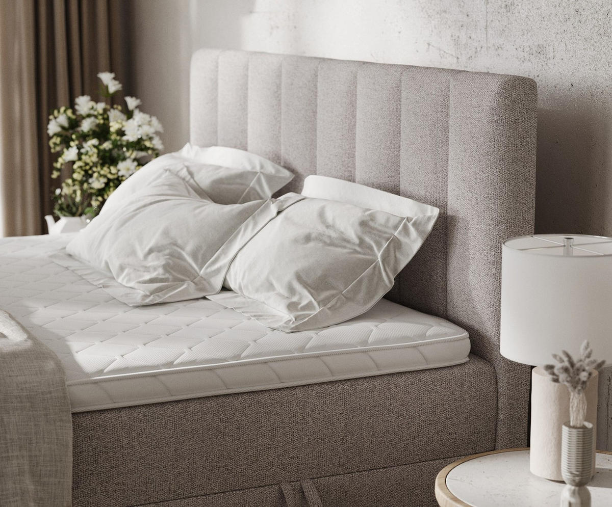 BOXBETT Bari 200/200 cm Beige im Riva Stoff - Beige, Holz/Holzwerkstoff (200/200cm) - AltaBeds